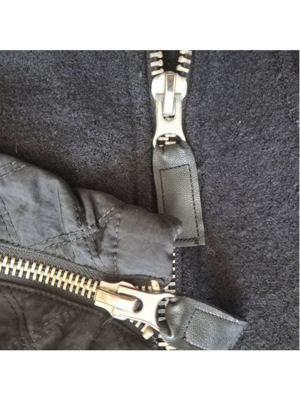 Womens 100% Wool Moto Jacket M Black Quilted Biker Faux Leather Zip Streetwear - Picture 3 of 10